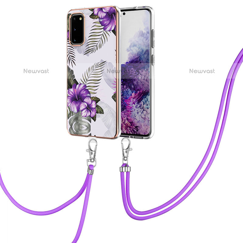 Silicone Candy Rubber Gel Fashionable Pattern Soft Case Cover with Lanyard Strap Y03B for Samsung Galaxy S20 5G
