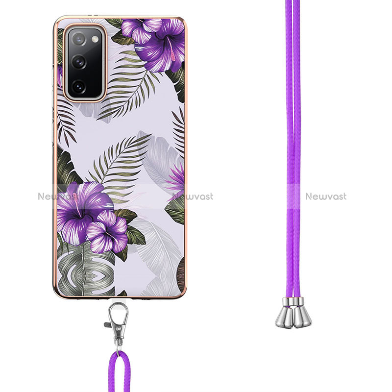 Silicone Candy Rubber Gel Fashionable Pattern Soft Case Cover with Lanyard Strap Y03B for Samsung Galaxy S20 FE (2022) 5G