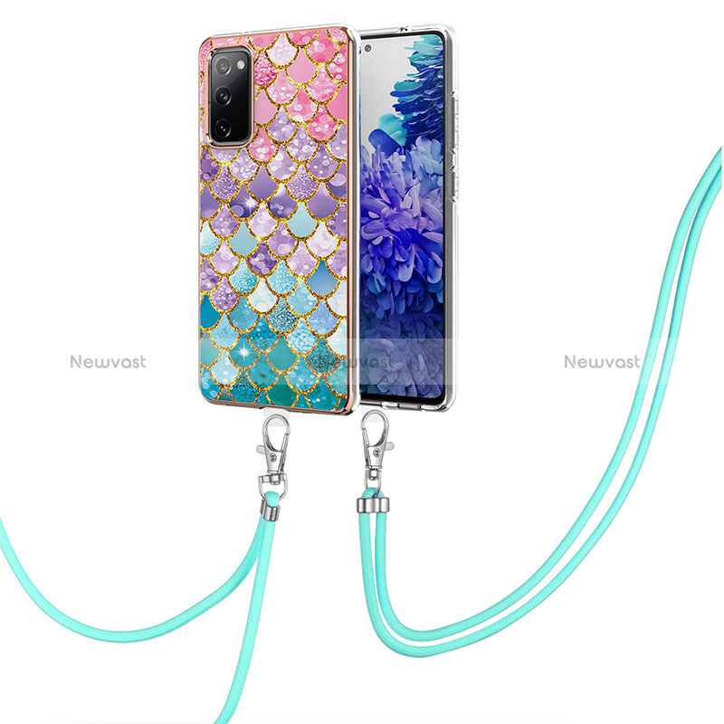 Silicone Candy Rubber Gel Fashionable Pattern Soft Case Cover with Lanyard Strap Y03B for Samsung Galaxy S20 FE 5G