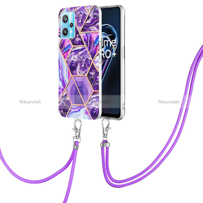 Silicone Candy Rubber Gel Fashionable Pattern Soft Case Cover with Lanyard Strap Y04B for Realme 9 Pro 5G