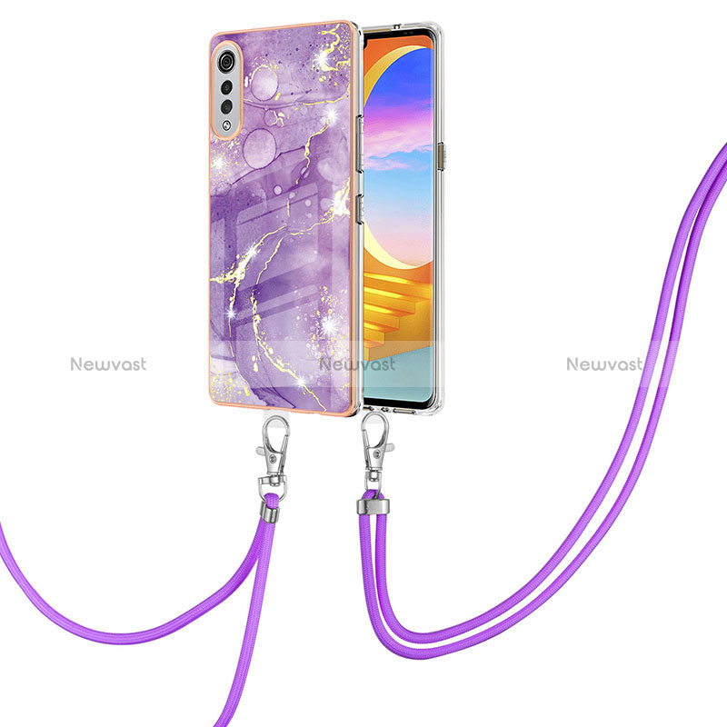 Silicone Candy Rubber Gel Fashionable Pattern Soft Case Cover with Lanyard Strap Y05B for LG Velvet 4G