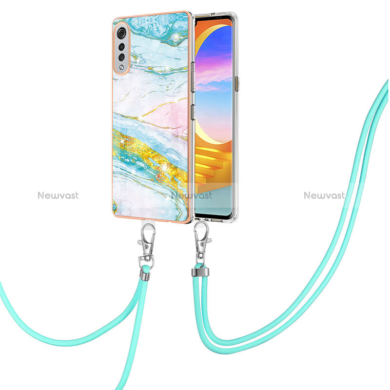 Silicone Candy Rubber Gel Fashionable Pattern Soft Case Cover with Lanyard Strap Y05B for LG Velvet 4G Colorful