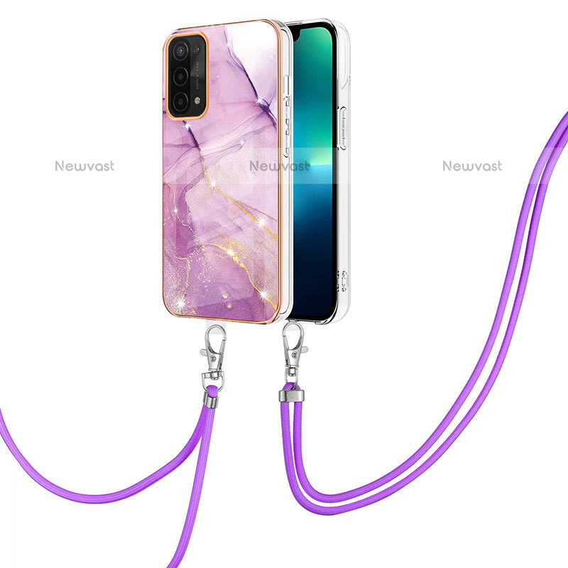 Silicone Candy Rubber Gel Fashionable Pattern Soft Case Cover with Lanyard Strap Y05B for OnePlus Nord N200 5G Clove Purple