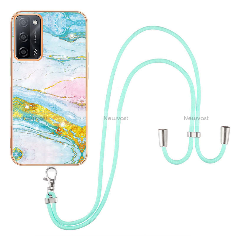 Silicone Candy Rubber Gel Fashionable Pattern Soft Case Cover with Lanyard Strap Y05B for Oppo A53s 5G