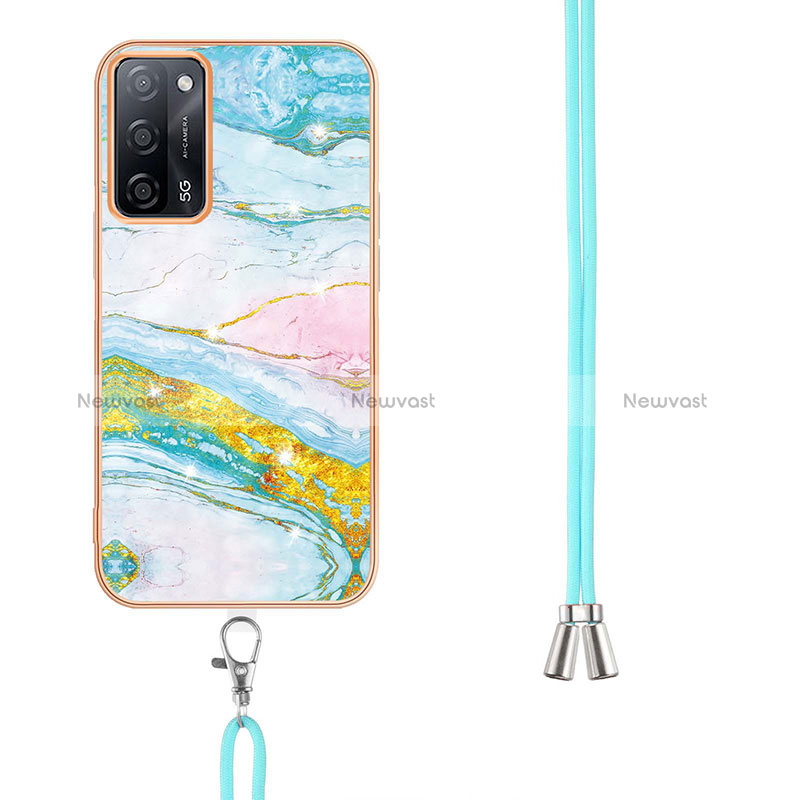 Silicone Candy Rubber Gel Fashionable Pattern Soft Case Cover with Lanyard Strap Y05B for Oppo A53s 5G