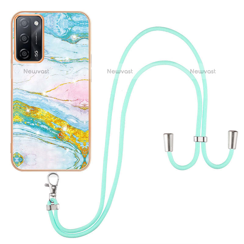 Silicone Candy Rubber Gel Fashionable Pattern Soft Case Cover with Lanyard Strap Y05B for Oppo A55 5G