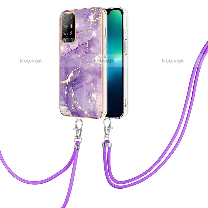 Silicone Candy Rubber Gel Fashionable Pattern Soft Case Cover with Lanyard Strap Y05B for Oppo A95 5G