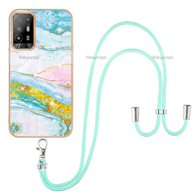 Silicone Candy Rubber Gel Fashionable Pattern Soft Case Cover with Lanyard Strap Y05B for Oppo F19 Pro+ Plus 5G