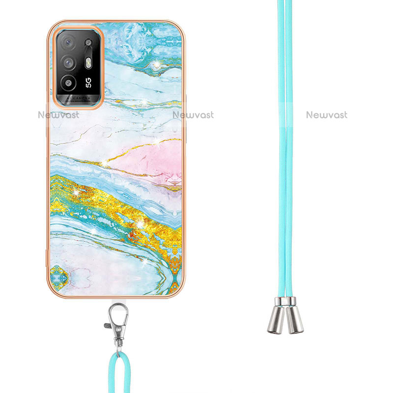 Silicone Candy Rubber Gel Fashionable Pattern Soft Case Cover with Lanyard Strap Y05B for Oppo F19 Pro+ Plus 5G