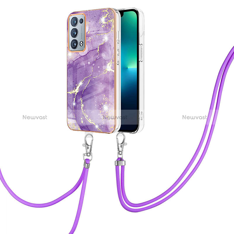 Silicone Candy Rubber Gel Fashionable Pattern Soft Case Cover with Lanyard Strap Y05B for Oppo Reno6 Pro 5G