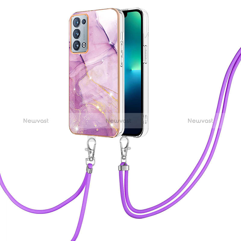 Silicone Candy Rubber Gel Fashionable Pattern Soft Case Cover with Lanyard Strap Y05B for Oppo Reno6 Pro 5G