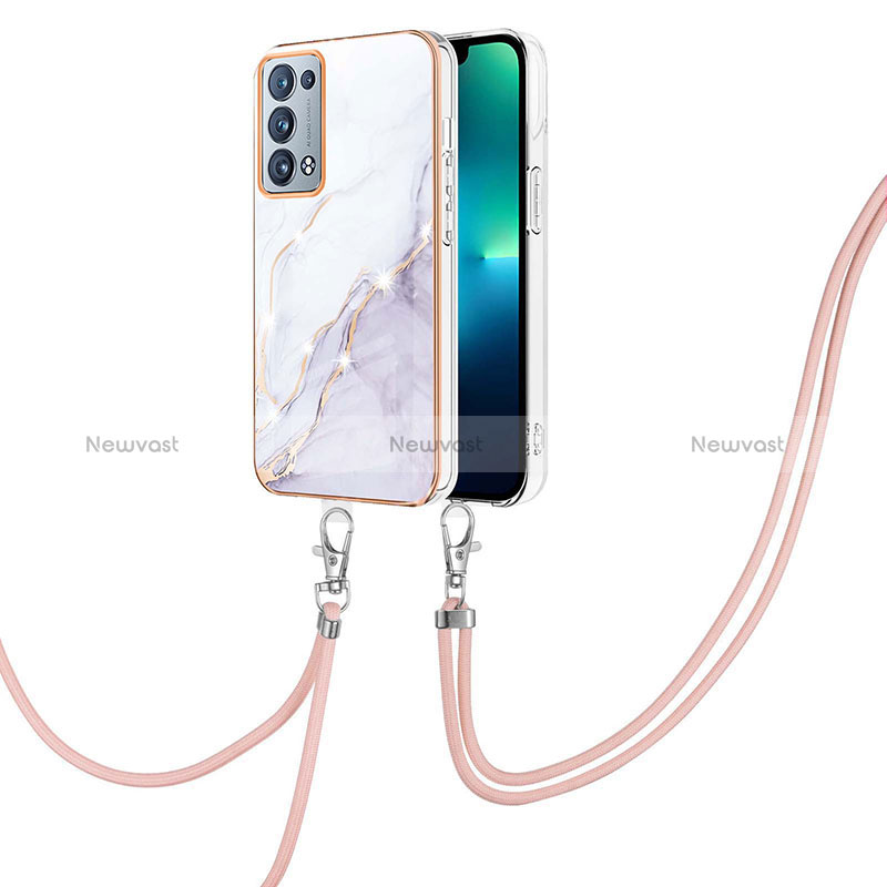 Silicone Candy Rubber Gel Fashionable Pattern Soft Case Cover with Lanyard Strap Y05B for Oppo Reno6 Pro 5G