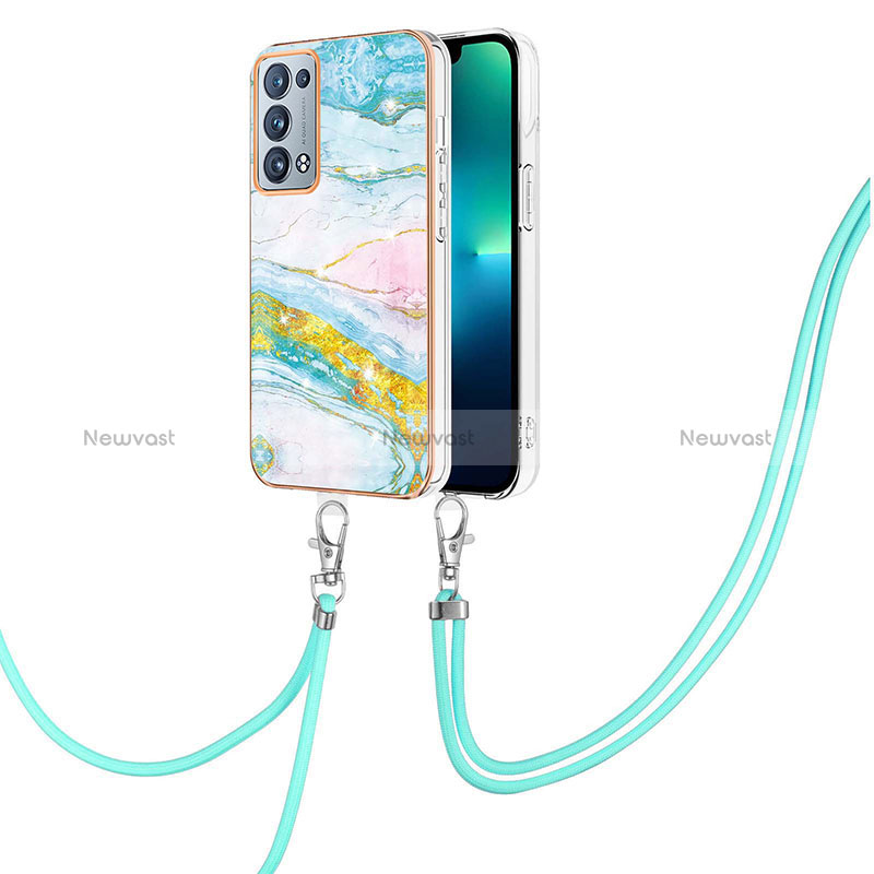 Silicone Candy Rubber Gel Fashionable Pattern Soft Case Cover with Lanyard Strap Y05B for Oppo Reno6 Pro+ Plus 5G