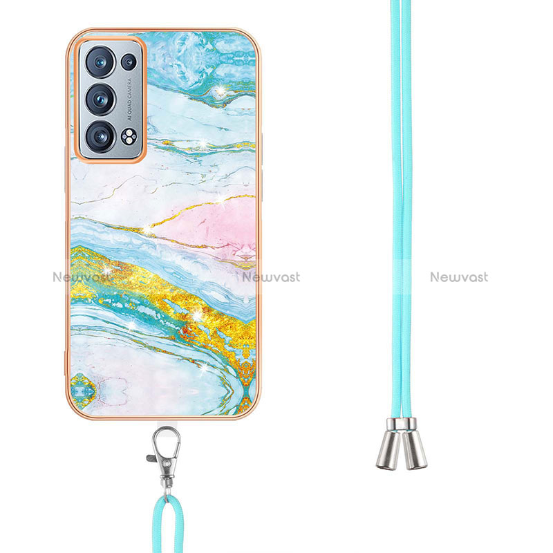 Silicone Candy Rubber Gel Fashionable Pattern Soft Case Cover with Lanyard Strap Y05B for Oppo Reno6 Pro+ Plus 5G