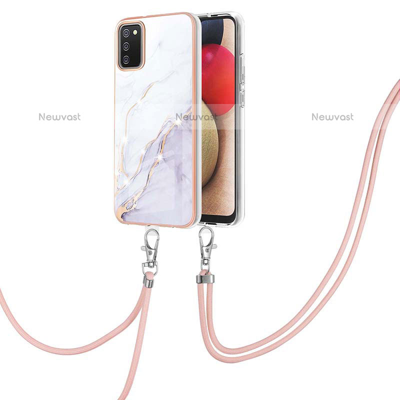 Silicone Candy Rubber Gel Fashionable Pattern Soft Case Cover with Lanyard Strap Y05B for Samsung Galaxy A02s