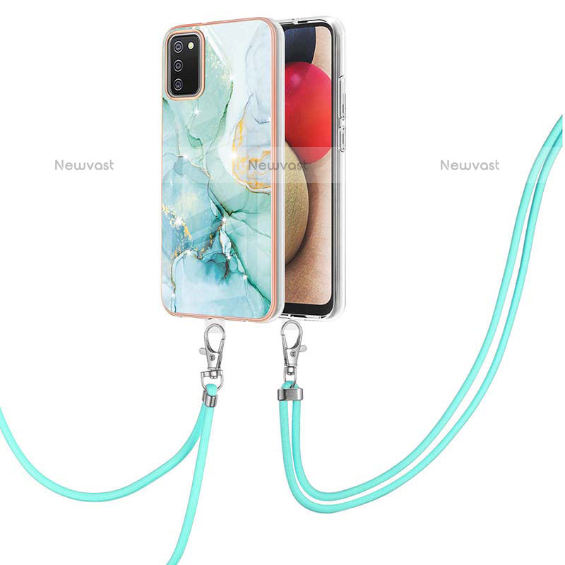 Silicone Candy Rubber Gel Fashionable Pattern Soft Case Cover with Lanyard Strap Y05B for Samsung Galaxy A02s