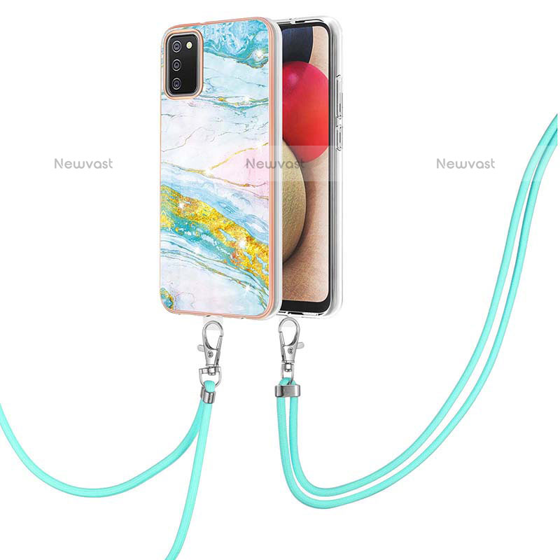 Silicone Candy Rubber Gel Fashionable Pattern Soft Case Cover with Lanyard Strap Y05B for Samsung Galaxy A02s