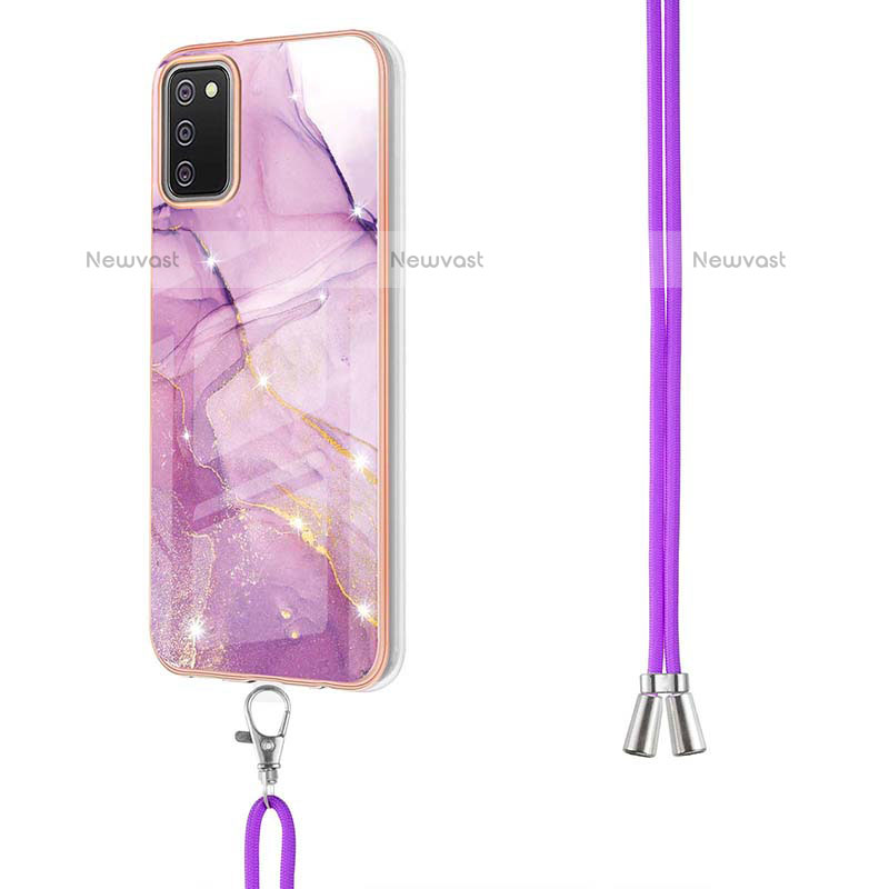 Silicone Candy Rubber Gel Fashionable Pattern Soft Case Cover with Lanyard Strap Y05B for Samsung Galaxy A02s