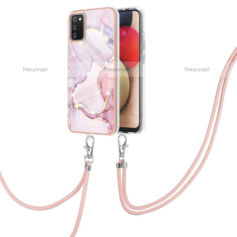 Silicone Candy Rubber Gel Fashionable Pattern Soft Case Cover with Lanyard Strap Y05B for Samsung Galaxy A02s Pink