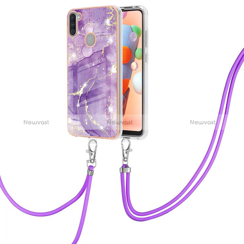 Silicone Candy Rubber Gel Fashionable Pattern Soft Case Cover with Lanyard Strap Y05B for Samsung Galaxy A11