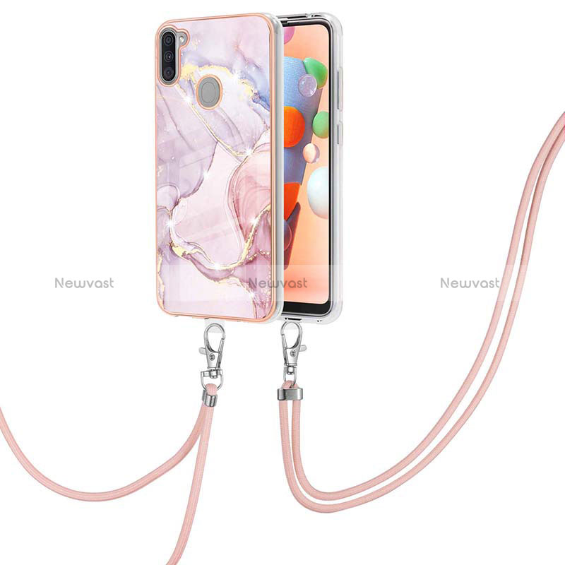 Silicone Candy Rubber Gel Fashionable Pattern Soft Case Cover with Lanyard Strap Y05B for Samsung Galaxy A11