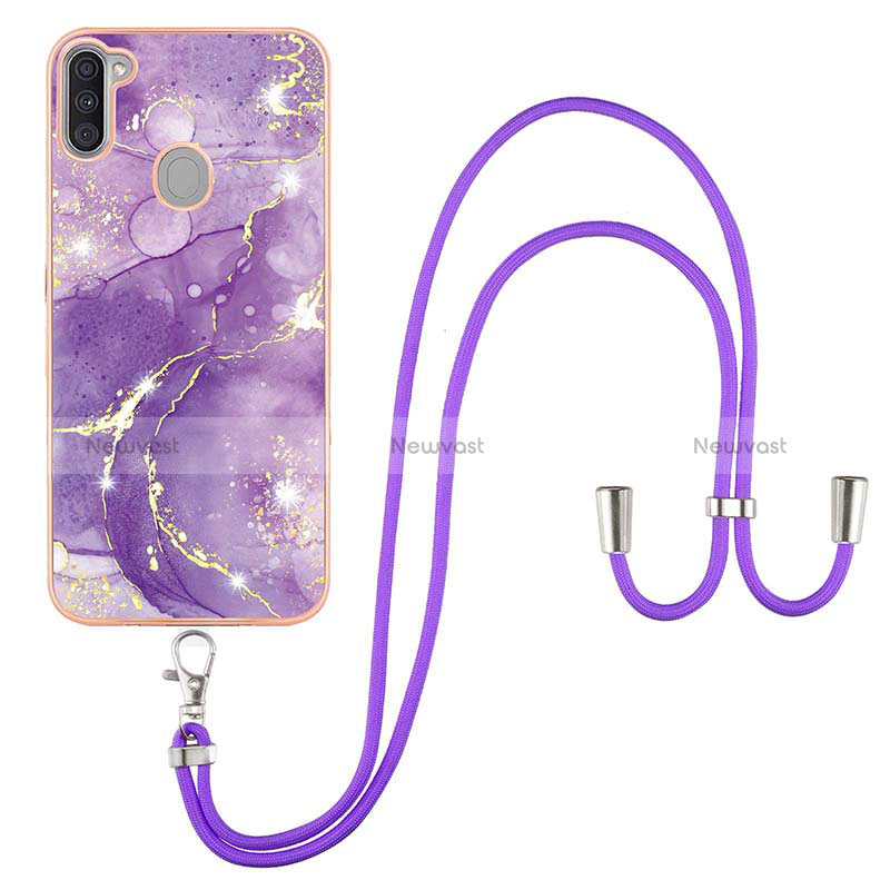 Silicone Candy Rubber Gel Fashionable Pattern Soft Case Cover with Lanyard Strap Y05B for Samsung Galaxy A11