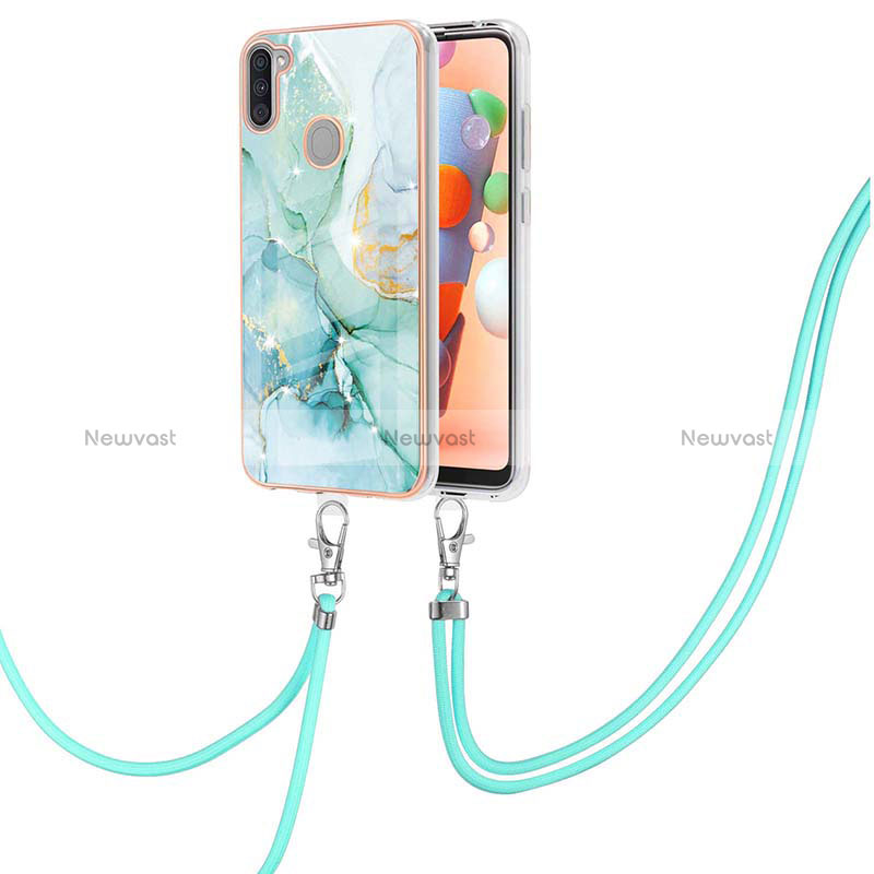 Silicone Candy Rubber Gel Fashionable Pattern Soft Case Cover with Lanyard Strap Y05B for Samsung Galaxy A11 Green