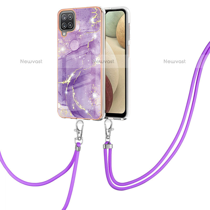 Silicone Candy Rubber Gel Fashionable Pattern Soft Case Cover with Lanyard Strap Y05B for Samsung Galaxy A12