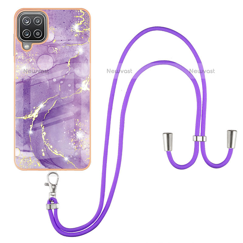 Silicone Candy Rubber Gel Fashionable Pattern Soft Case Cover with Lanyard Strap Y05B for Samsung Galaxy A12