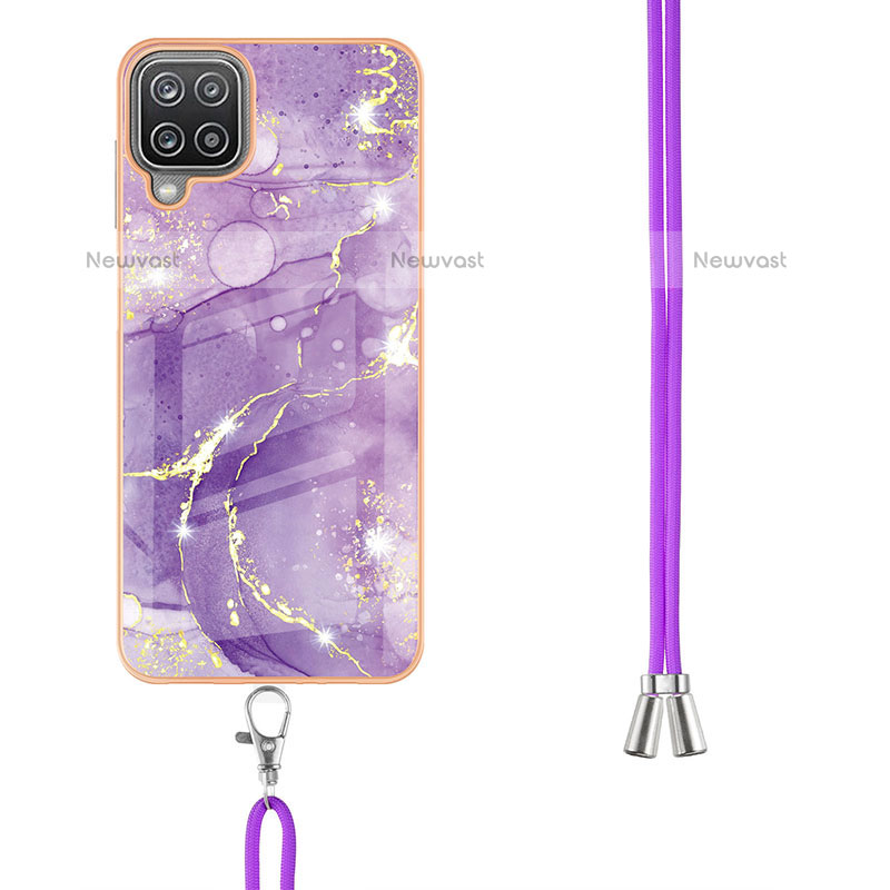 Silicone Candy Rubber Gel Fashionable Pattern Soft Case Cover with Lanyard Strap Y05B for Samsung Galaxy A12