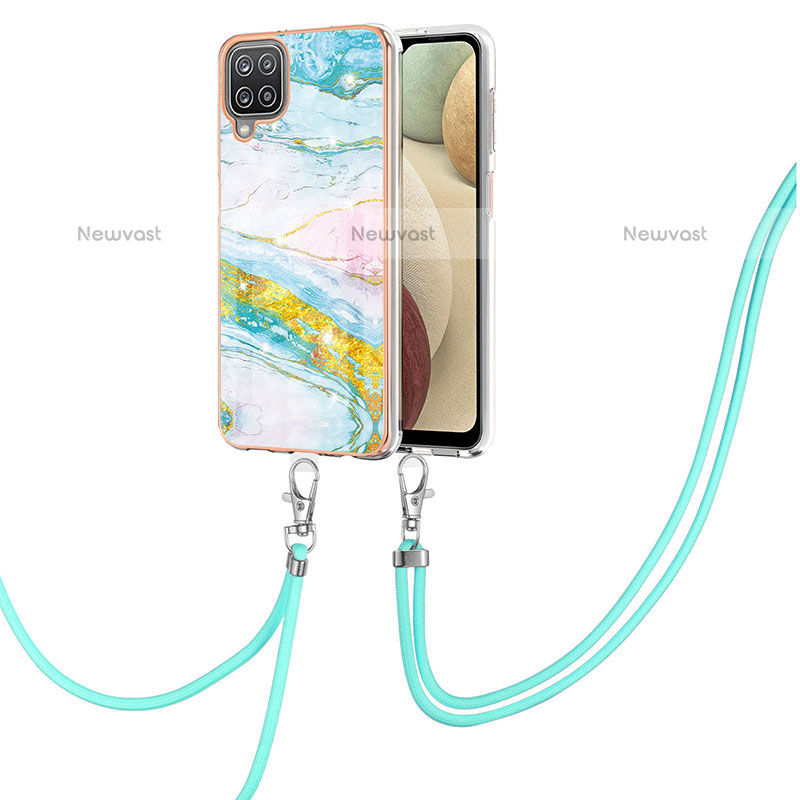 Silicone Candy Rubber Gel Fashionable Pattern Soft Case Cover with Lanyard Strap Y05B for Samsung Galaxy A12 Colorful