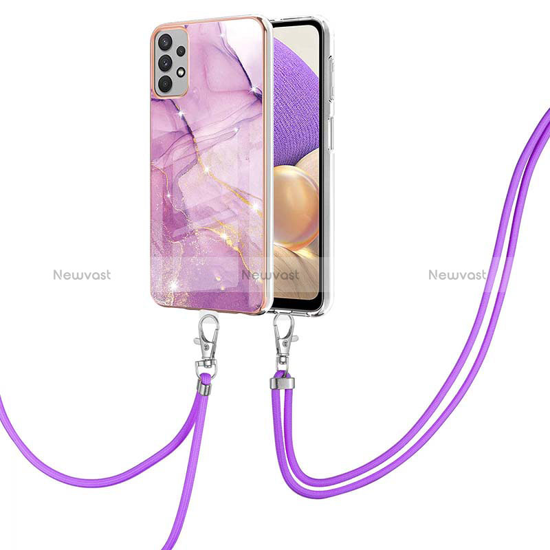 Silicone Candy Rubber Gel Fashionable Pattern Soft Case Cover with Lanyard Strap Y05B for Samsung Galaxy A33 5G Clove Purple