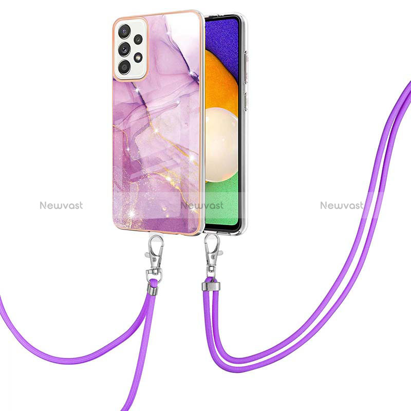 Silicone Candy Rubber Gel Fashionable Pattern Soft Case Cover with Lanyard Strap Y05B for Samsung Galaxy A52 5G