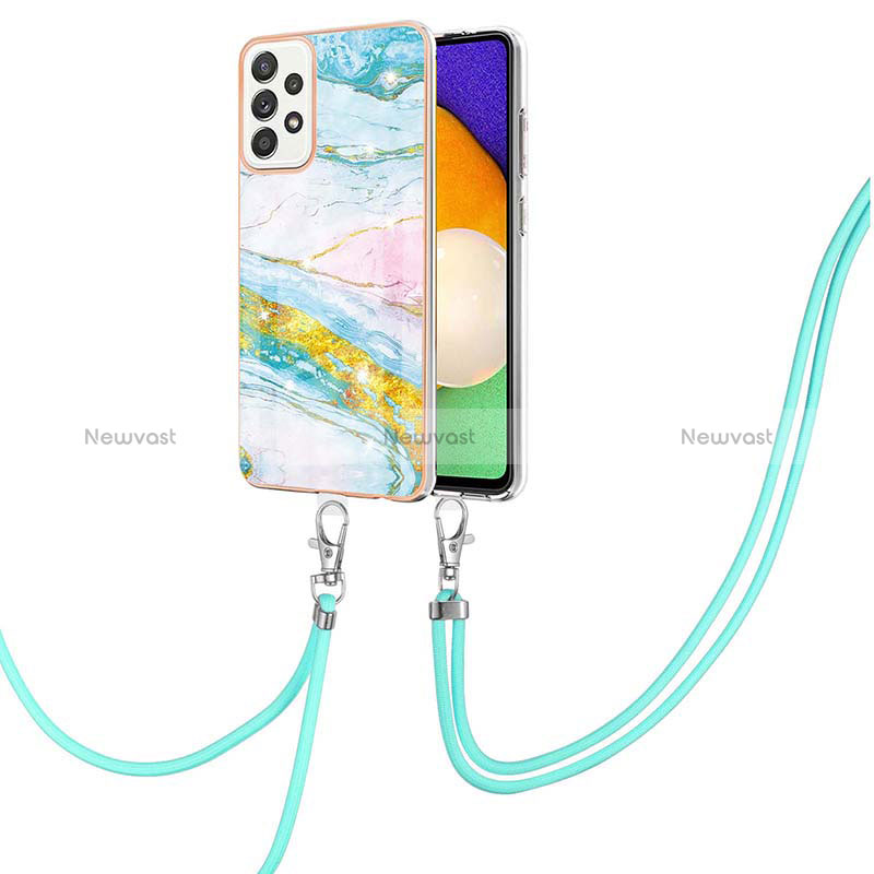 Silicone Candy Rubber Gel Fashionable Pattern Soft Case Cover with Lanyard Strap Y05B for Samsung Galaxy A52 5G