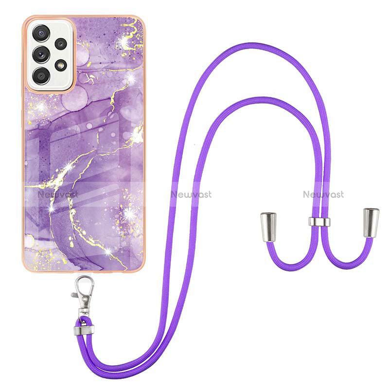 Silicone Candy Rubber Gel Fashionable Pattern Soft Case Cover with Lanyard Strap Y05B for Samsung Galaxy A52 5G