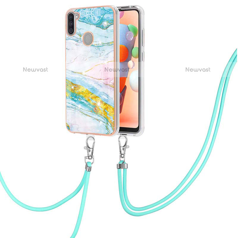 Silicone Candy Rubber Gel Fashionable Pattern Soft Case Cover with Lanyard Strap Y05B for Samsung Galaxy M11