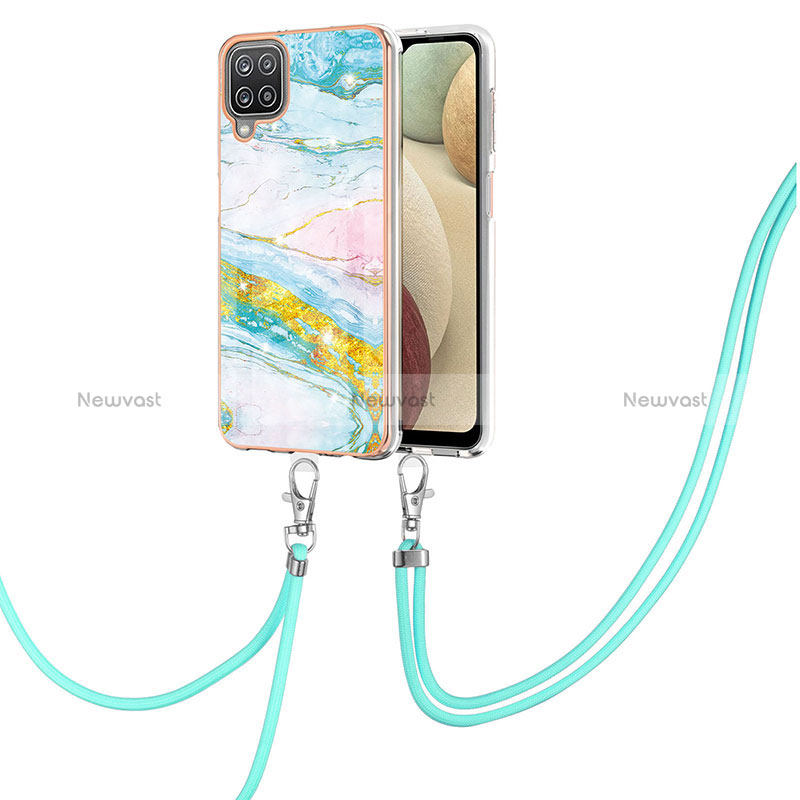 Silicone Candy Rubber Gel Fashionable Pattern Soft Case Cover with Lanyard Strap Y05B for Samsung Galaxy M12