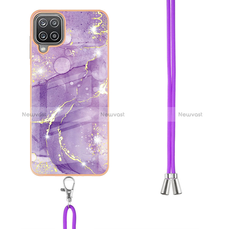 Silicone Candy Rubber Gel Fashionable Pattern Soft Case Cover with Lanyard Strap Y05B for Samsung Galaxy M12