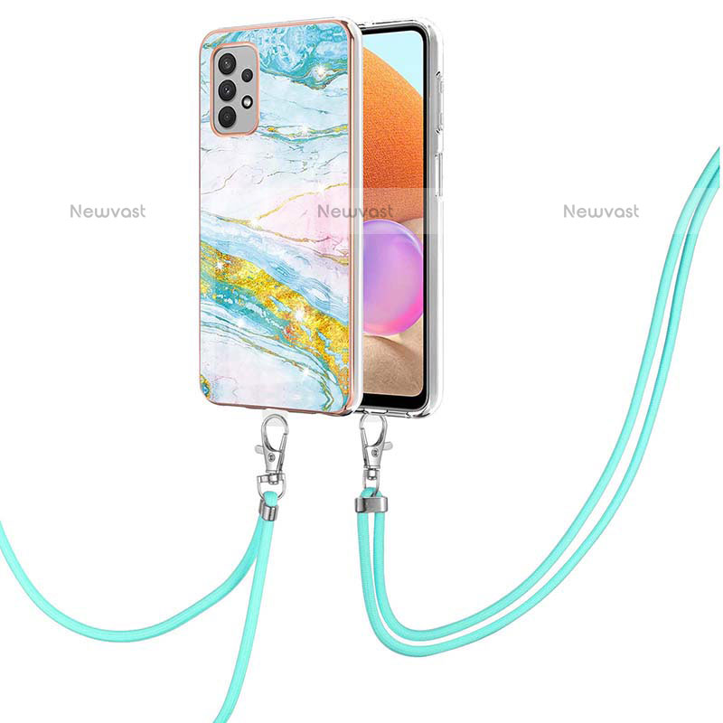 Silicone Candy Rubber Gel Fashionable Pattern Soft Case Cover with Lanyard Strap Y05B for Samsung Galaxy M32 5G Colorful