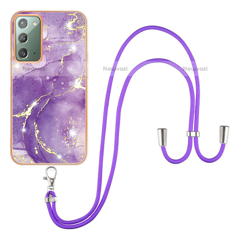 Silicone Candy Rubber Gel Fashionable Pattern Soft Case Cover with Lanyard Strap Y05B for Samsung Galaxy Note 20 5G