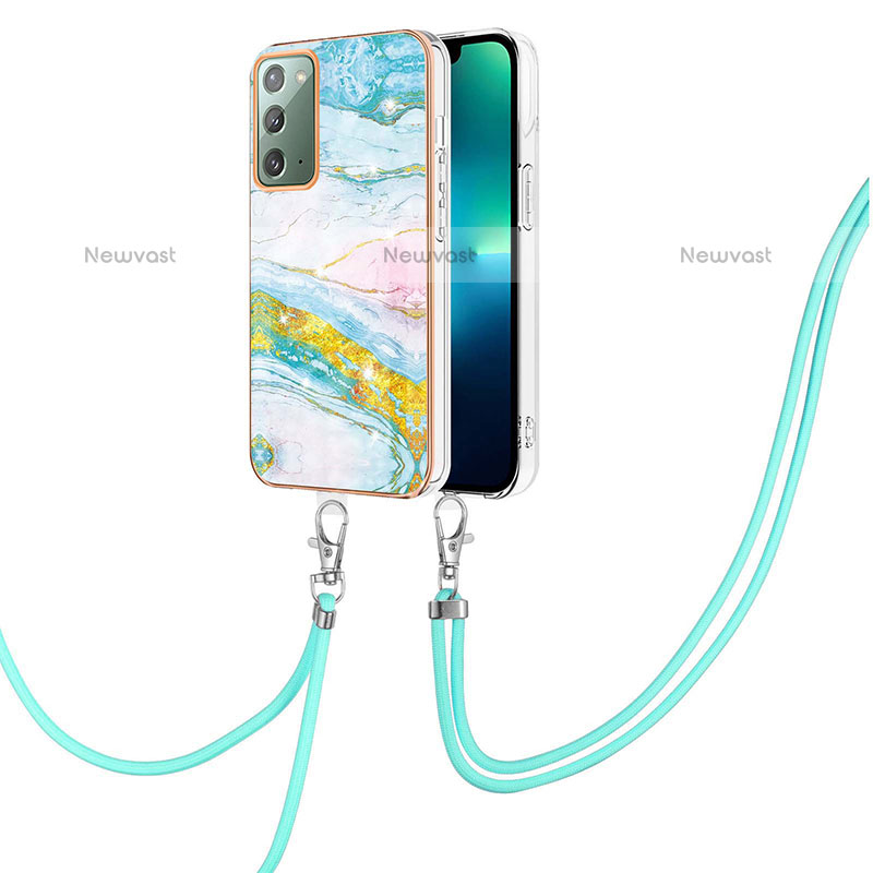 Silicone Candy Rubber Gel Fashionable Pattern Soft Case Cover with Lanyard Strap Y05B for Samsung Galaxy Note 20 5G Colorful