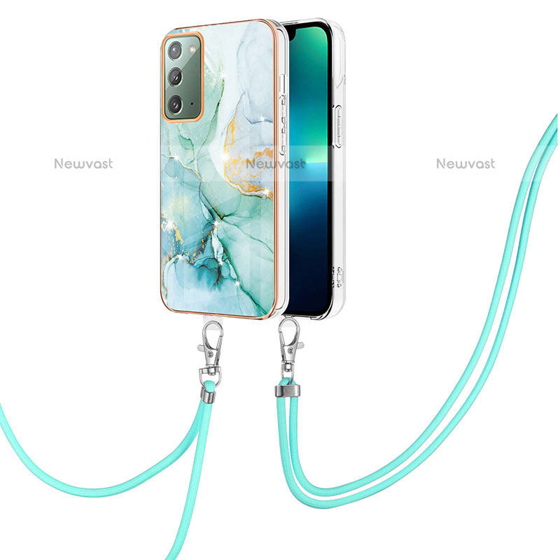 Silicone Candy Rubber Gel Fashionable Pattern Soft Case Cover with Lanyard Strap Y05B for Samsung Galaxy Note 20 5G Green