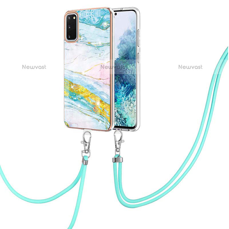 Silicone Candy Rubber Gel Fashionable Pattern Soft Case Cover with Lanyard Strap Y05B for Samsung Galaxy S20