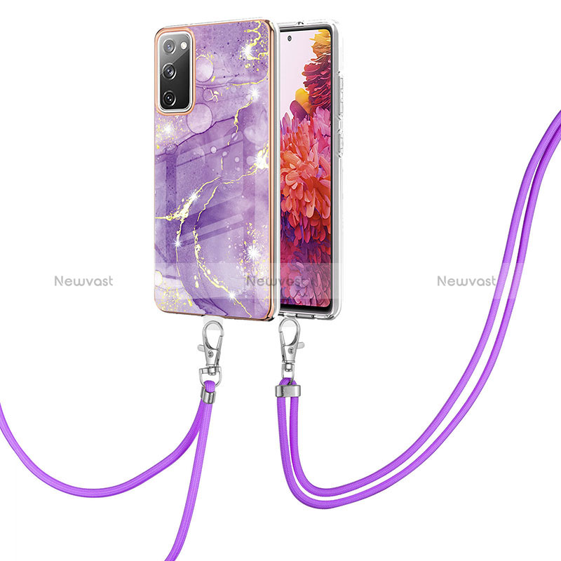 Silicone Candy Rubber Gel Fashionable Pattern Soft Case Cover with Lanyard Strap Y05B for Samsung Galaxy S20 FE (2022) 5G