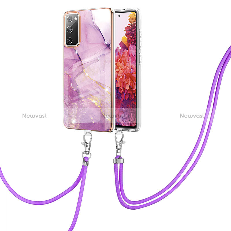 Silicone Candy Rubber Gel Fashionable Pattern Soft Case Cover with Lanyard Strap Y05B for Samsung Galaxy S20 FE (2022) 5G Clove Purple