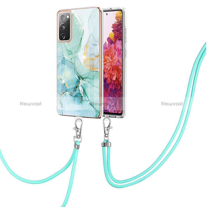 Silicone Candy Rubber Gel Fashionable Pattern Soft Case Cover with Lanyard Strap Y05B for Samsung Galaxy S20 FE (2022) 5G Green