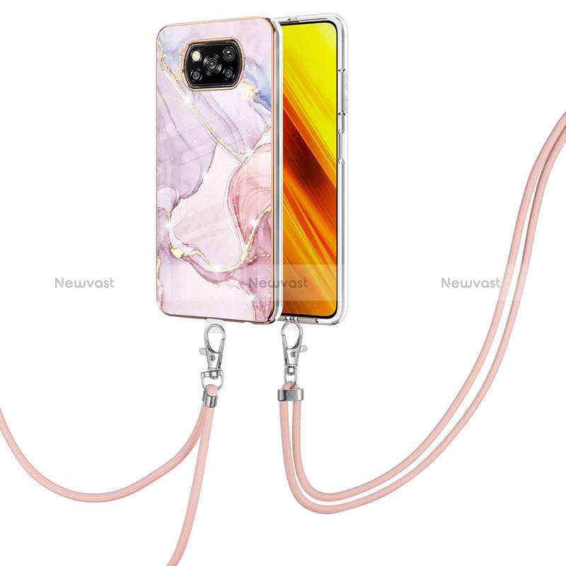 Silicone Candy Rubber Gel Fashionable Pattern Soft Case Cover with Lanyard Strap Y05B for Xiaomi Poco X3 NFC Pink