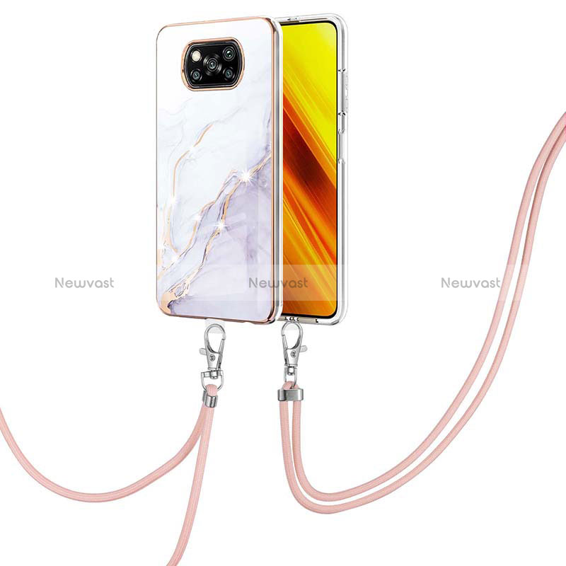 Silicone Candy Rubber Gel Fashionable Pattern Soft Case Cover with Lanyard Strap Y05B for Xiaomi Poco X3 Pro White
