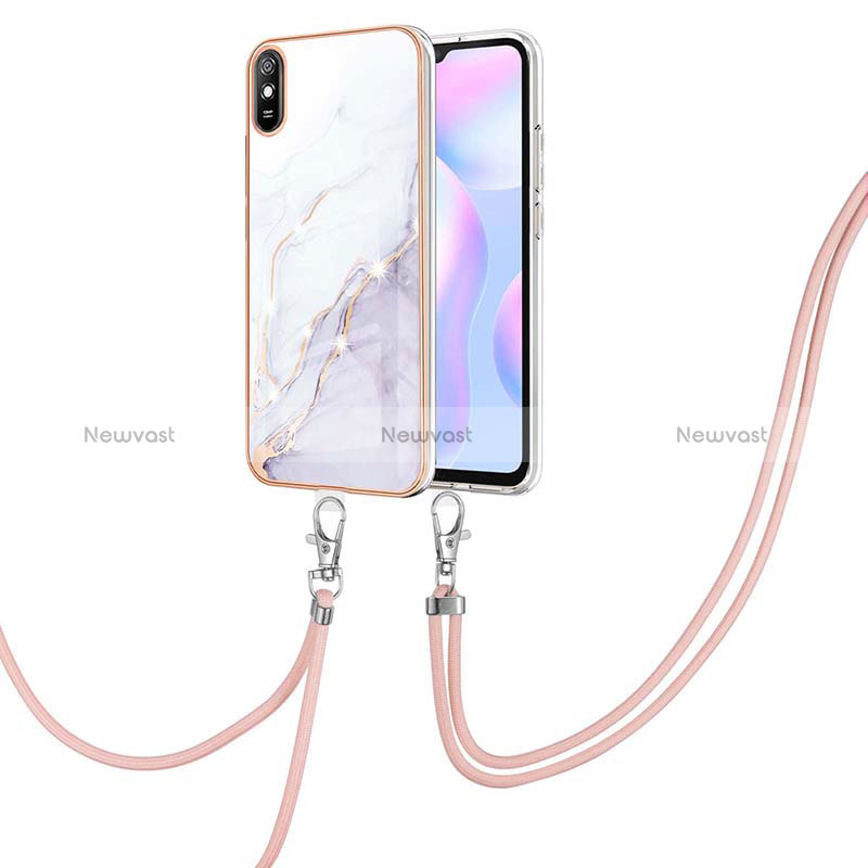 Silicone Candy Rubber Gel Fashionable Pattern Soft Case Cover with Lanyard Strap Y05B for Xiaomi Redmi 9A White