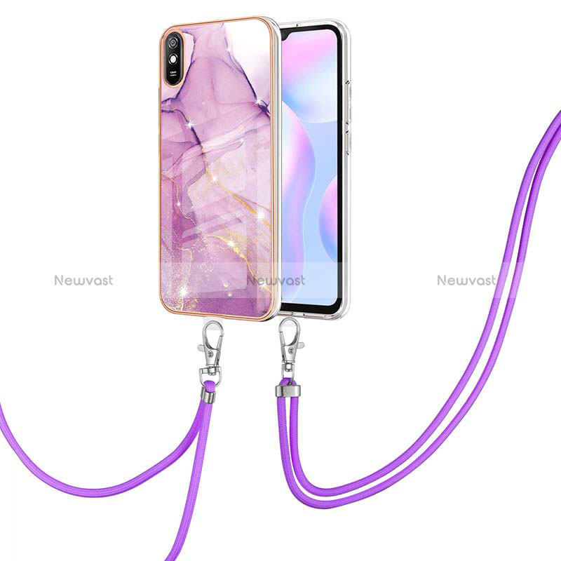 Silicone Candy Rubber Gel Fashionable Pattern Soft Case Cover with Lanyard Strap Y05B for Xiaomi Redmi 9AT Clove Purple